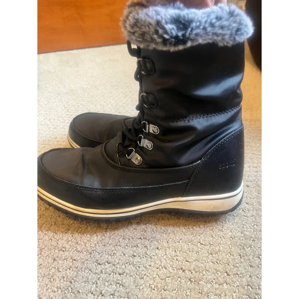 Sporto Womens Black Faux Fur Trim Lace Up Side Zip Winter Snow Boots Size 8M